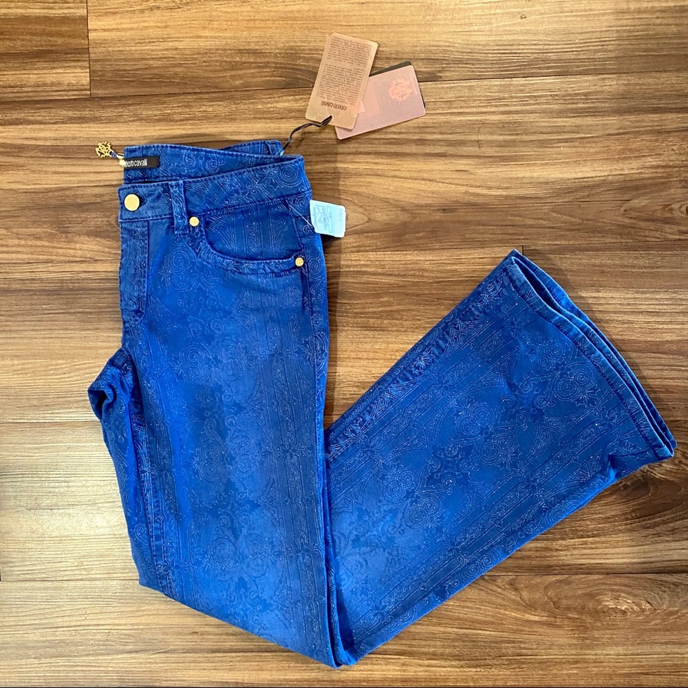 Roberto Cavalli Printed Blue Jeans